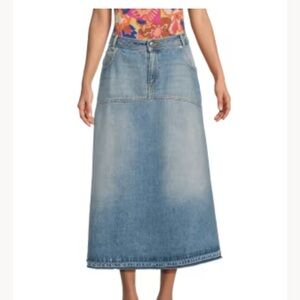 ba&sh Valentina A Line Light Blue Denim Midi Skirt XL